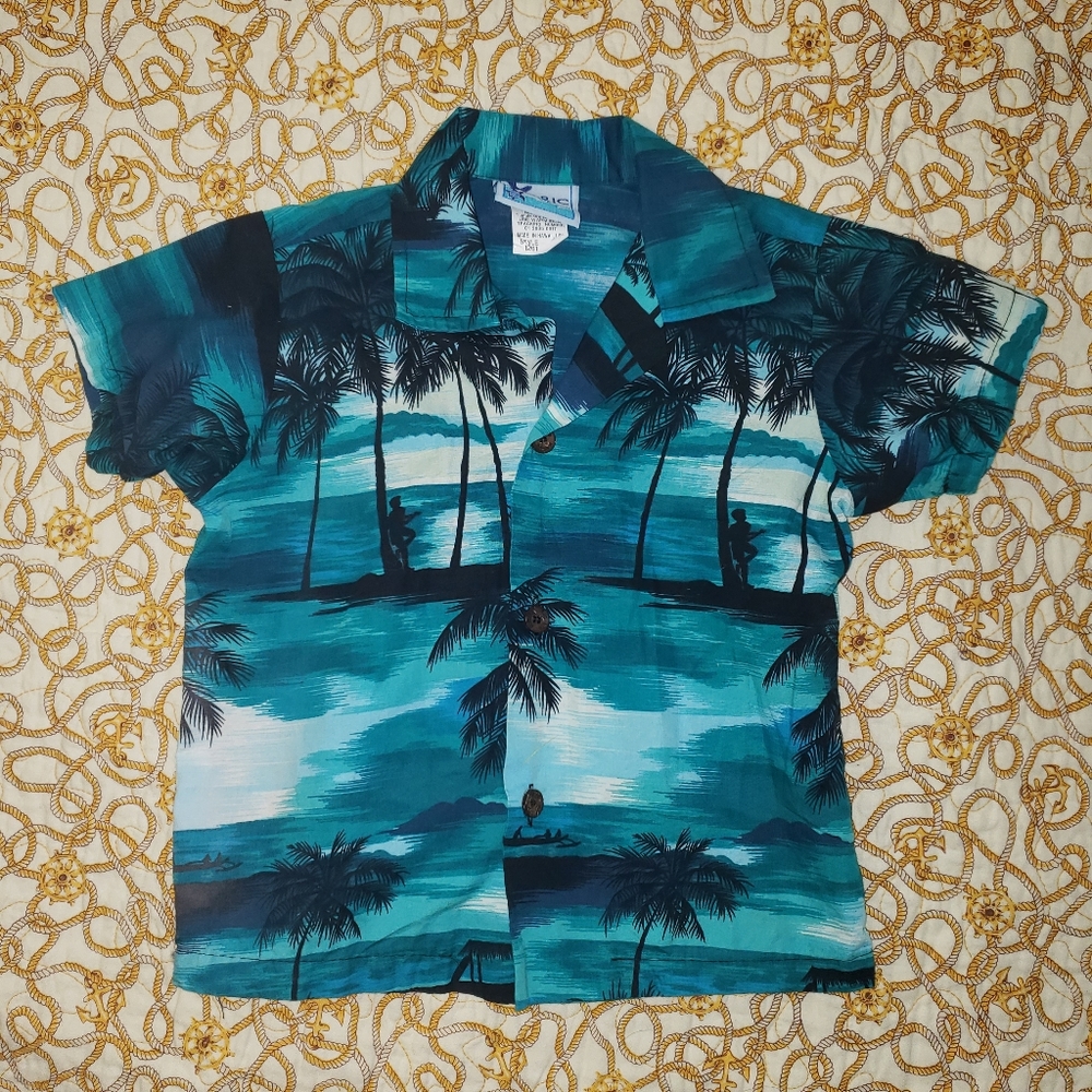 Teal Blue, Tropical Hawaiian Boys Short Sleeve 3T